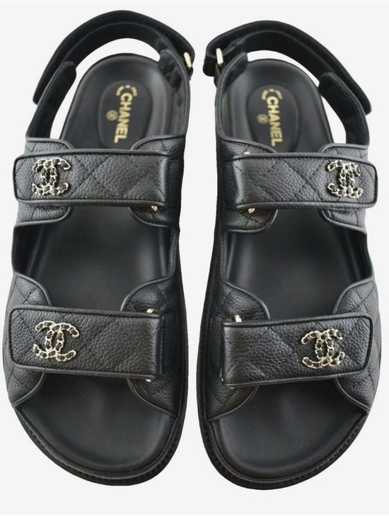 CHANEL Shoes - CHANEL Quilted Leather CC Logo Dad Sandals